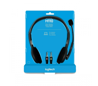 Logitech h110 wired headset, stereo headphones with noise-cancelling microphone,3.5-mm dual audio Jack, pc/mac/laptop- black